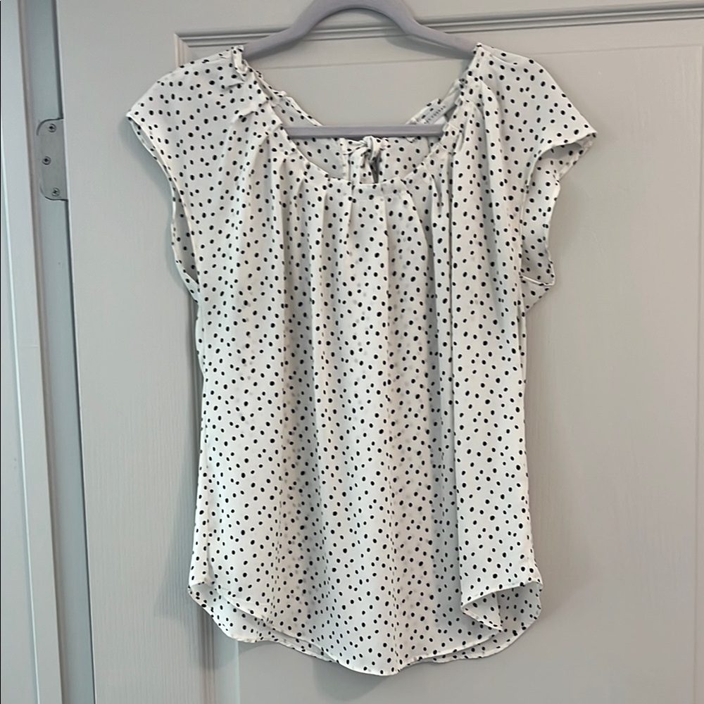 LC Lauren Conrad White and Black Flutter Sleeve Ruffled Blouse